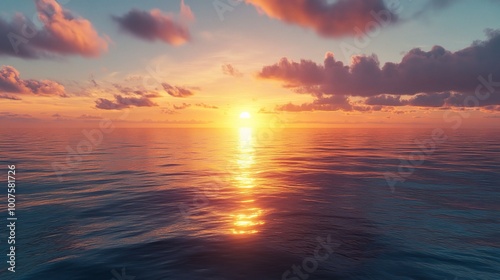 Serene Sunset Over Calm Ocean Waters