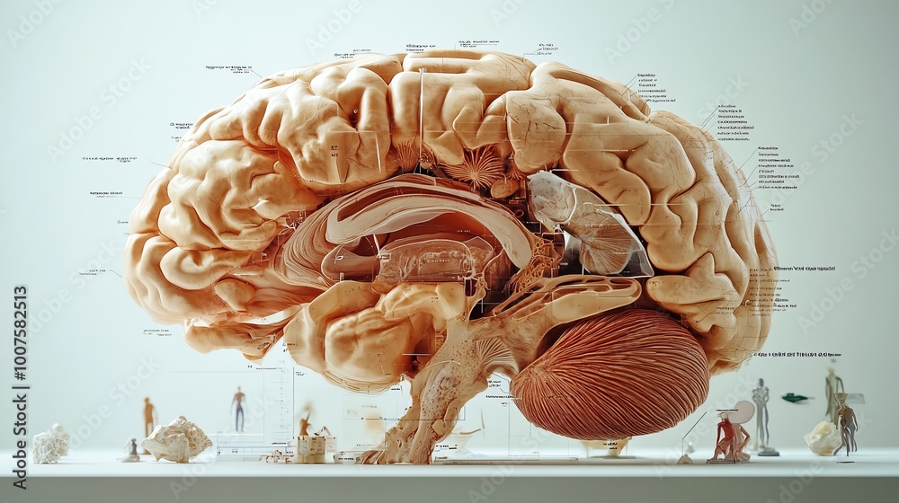 ภาพประกอบสต็อก Detailed crosssection of a mammals brain with labeled ...