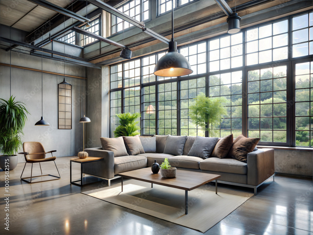 Fototapeta premium A modern industrial living room