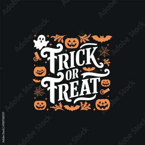 Trick or treat typography halloween t-shirt design