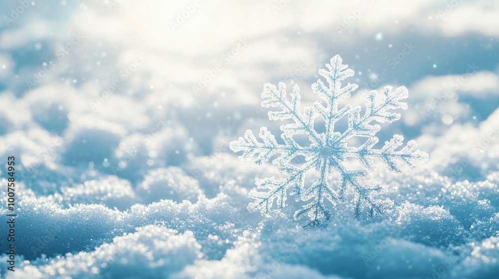 A Single Crystal Snowflake Resting on a Blanket of Fresh Snow A Single Crystal Snowflake Resting on a Blanket of Fresh Snow