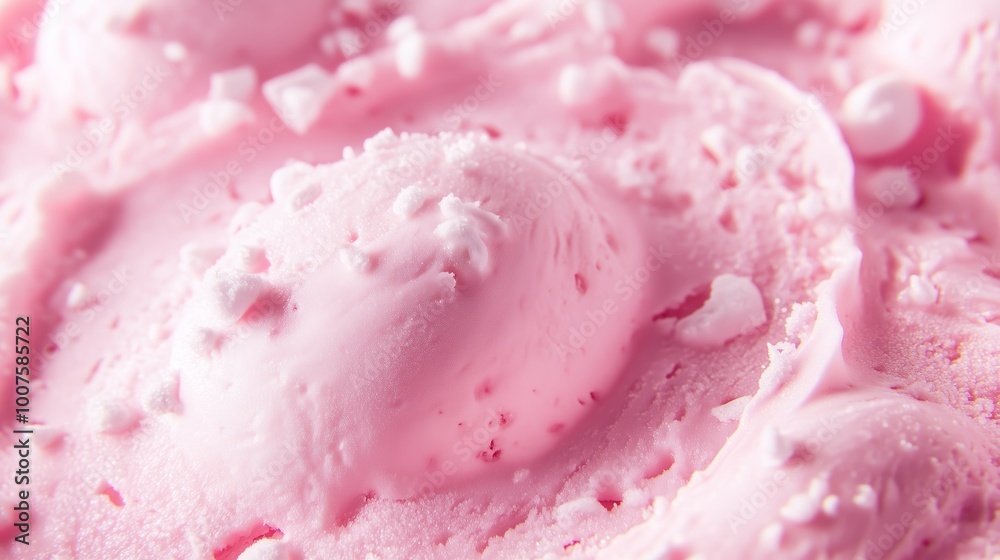 Creamy pink strawberry ice cream with added bits of candy showcasing a delightful dessert treat in a sunny kitchen setting Creamy pink strawberry ice cream with added bits of candy showcasing a delightful dessert treat in a sunny kitchen setting