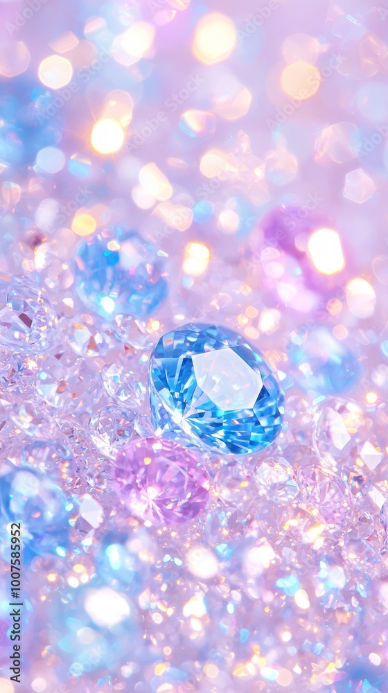 Close-up of sparkling diamonds with rainbow reflections on a soft pastel pink background, creating a luxurious and dazzling visual effect. Close-up of sparkling diamonds with rainbow reflections on a soft pastel pink background, creating a luxurious and dazzling visual effect.