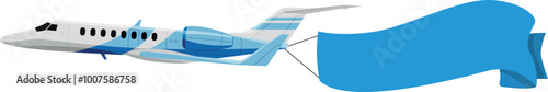 Airplane with blank banner ribbon template. Sky ad