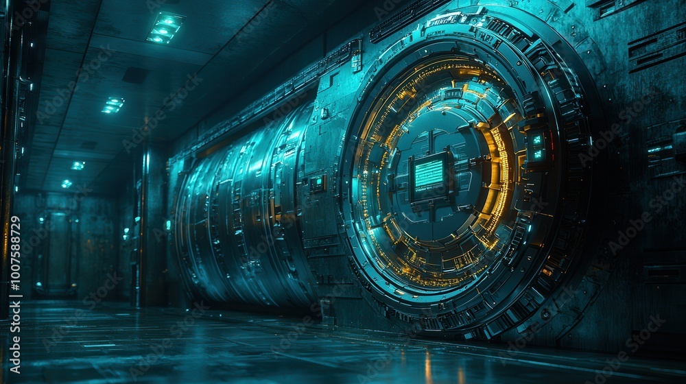 Fototapeta premium Futuristic sci-fi corridor with glowing energy portal