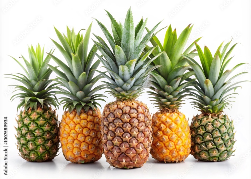 Isolated Pineapple Collection on Pristine White Background. generative AI technology. Isolated Pineapple Collection on Pristine White Background. generative AI technology.