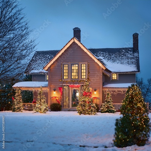  house decorated for Christmas photo