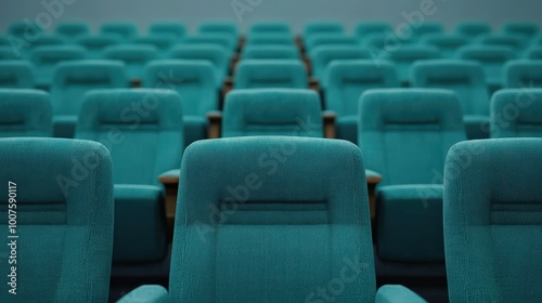 Empty Teal Theater Seats Cinematic Perspective