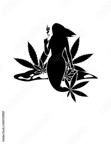 Mermaid Smoking Weed | Marijuana Addiction | Mermaid | Sea Monster | Fantasy | 420 Cannabis | Smoking Weed | Mermaid Tail | Original Illustration | Vector and Clipart | Cutfile and Stencil