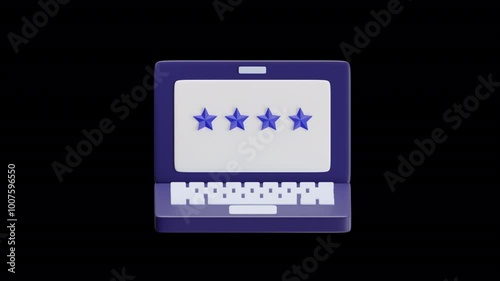 3D Illustration of Laptop with Four Rating Stars Icon Animation

