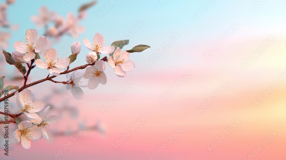 Blooming Apple Tree Branch Against Soft Sunset Sky Spring Nature Background Blooming Apple Tree Branch Against Soft Sunset Sky Spring Nature Background