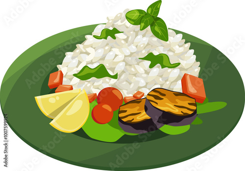 Rice and vegetables indian dish. Vegetarian food icon