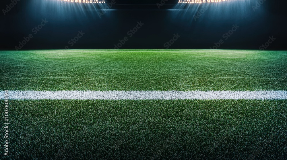 Obraz premium Empty Nighttime Football Stadium Field with Bright Lights