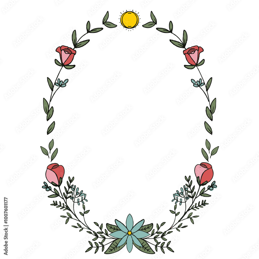 Fototapeta premium Oval shape floral wreath