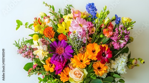 Wallpaper Mural A close-up of a beautiful bouquet of fresh flowers, with vibrant colors and delicate petals, arranged artistically on a light solid color background Torontodigital.ca