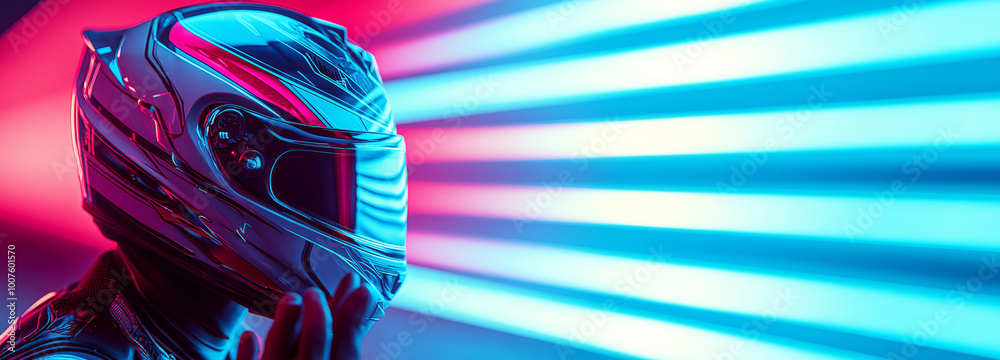 Motorcyclist wearing helmet and gloves. AI generation. Motorcyclist wearing helmet and gloves. AI generation.