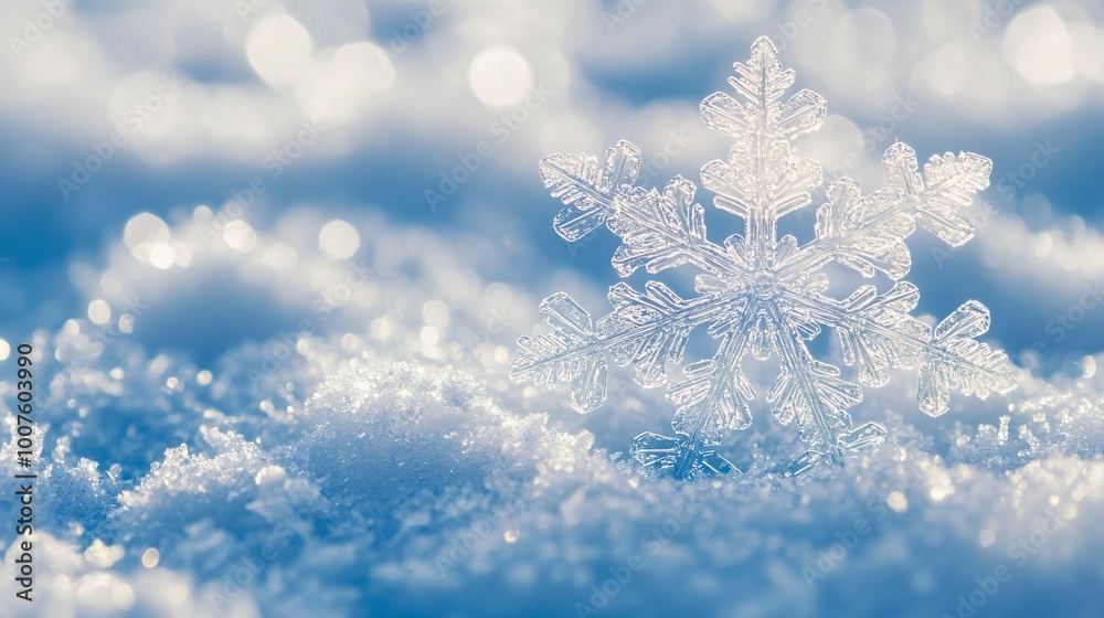 A Delicate Snowflake Resting on a Bed of Snow A Delicate Snowflake Resting on a Bed of Snow