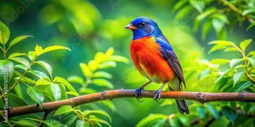 Bird Perched Gracefully on a Tree Limb Surrounded by Vibrant Green Foliage in Natural Habitat