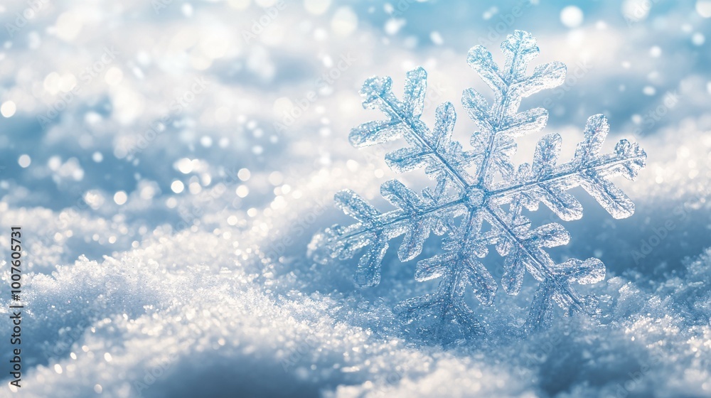 A Single Snowflake Resting on a Bed of Fresh Snow A Single Snowflake Resting on a Bed of Fresh Snow
