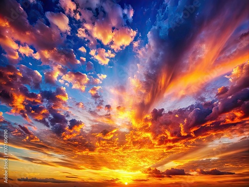 Breathtaking Dramatic Sunset Sky with Vibrant Colors, Cloud Patterns, and Radiant Sunlight Glow