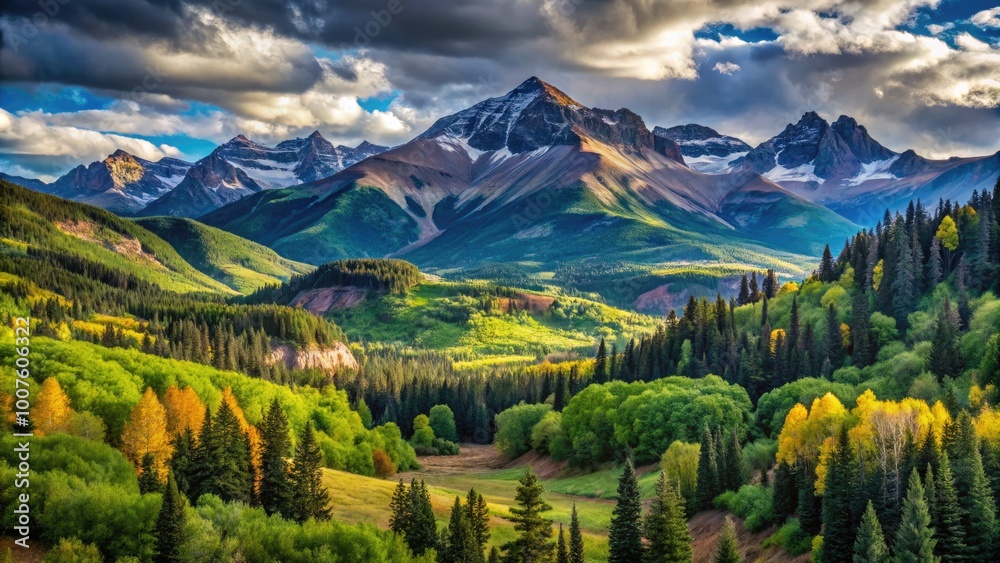 Fototapeta premium Breathtaking Mountain Landscape and Lush Forest Surroundings near Telluride in Colorado's Wilderness