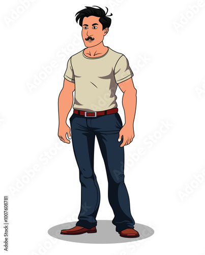 Cartoon Village Man Standing Pose Character Artwork