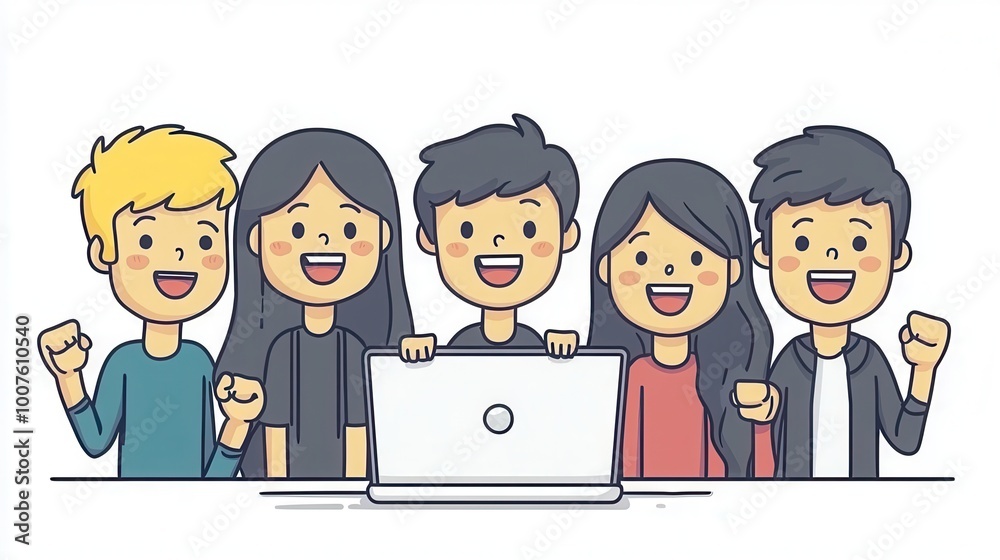 Happy Team Celebrating Success with Laptop Happy Team Celebrating Success with Laptop