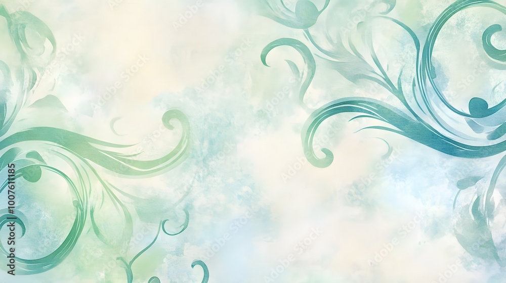 1A soft watercolor pattern featuring delicate blue and green swirls on a light pastel background 1A soft watercolor pattern featuring delicate blue and green swirls on a light pastel background