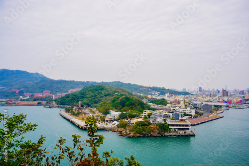 Kaohsiung, Taiwan, Republic of China, 01 25 2024: The landscape of Cijin island, lighthouse and cihou fort photo