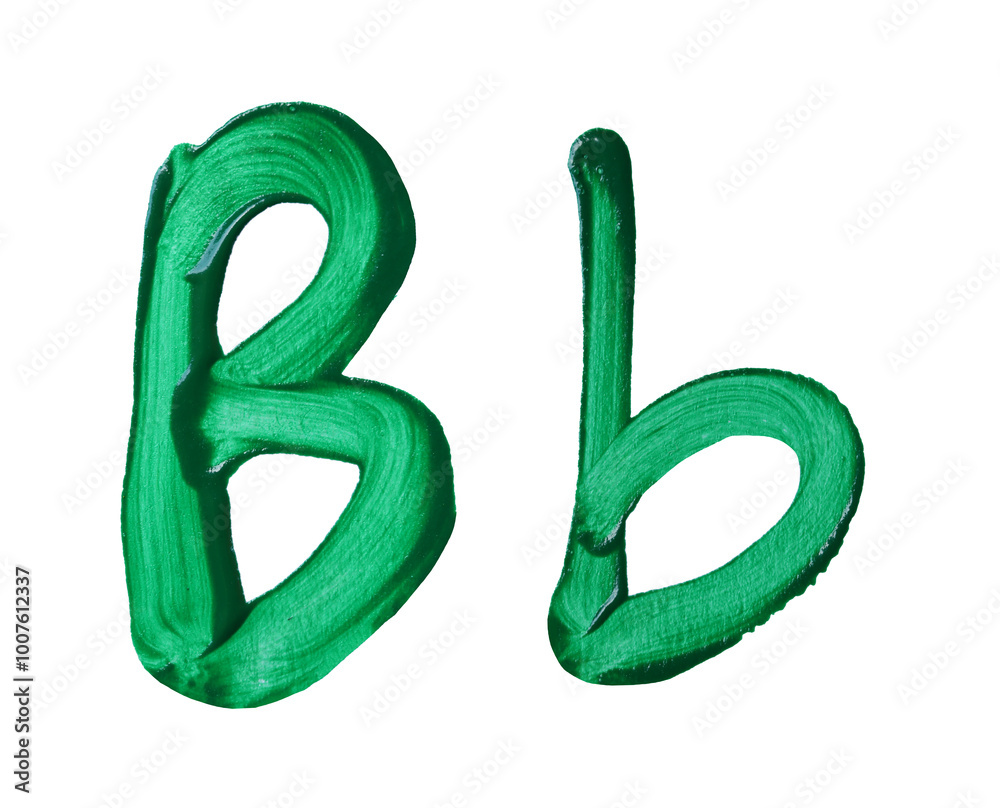 Artistic representation of the letters B and a painted in vibrant green with transparent image of PNG format extension.