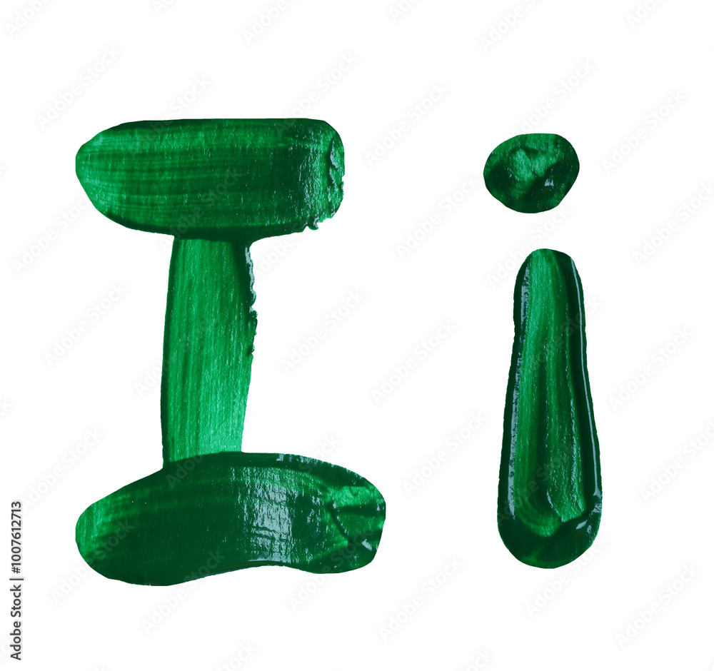 Artistic representation of the letters I and i painted in vibrant green with transparent image of PNG format extension.