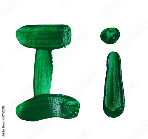 Obraz na płótnie Artistic representation of the letters I and i painted in vibrant green with transparent image of PNG format extension. w salonie