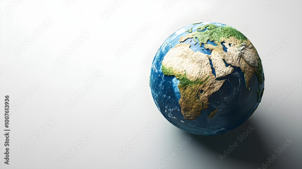 A realistic 3D globe representation of the Earth, emphasizing geographical features, with ample copy space for text A realistic 3D globe representation of the Earth, emphasizing geographical features, with ample copy space for text