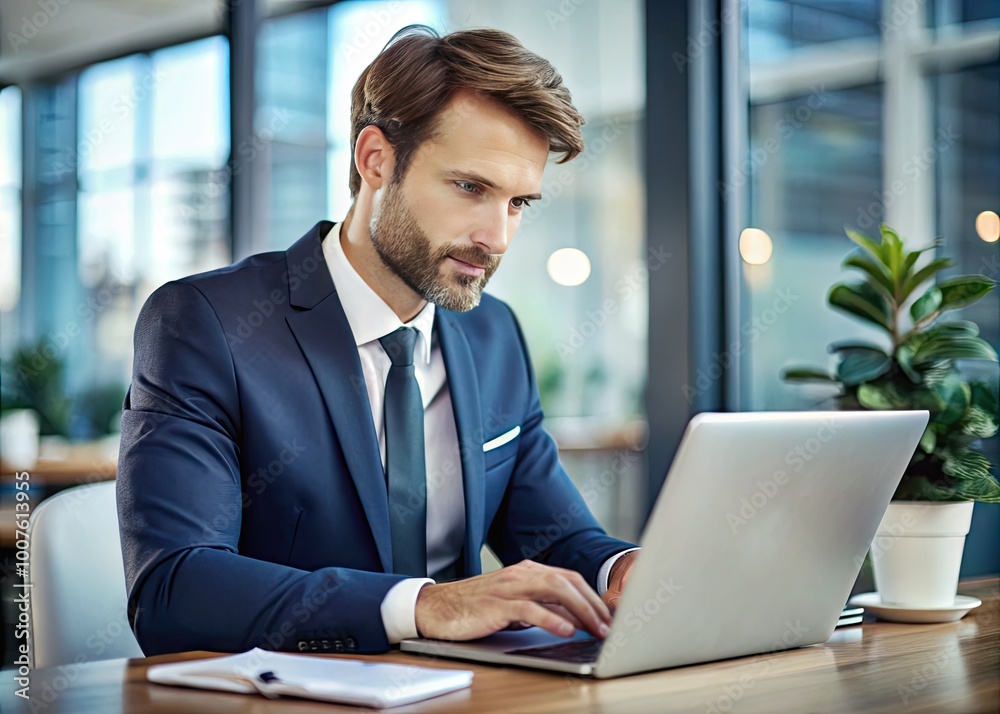 Close-Up of Businessman Typing on Laptop in Office Environment with Focused Attention on Work Tasks Close-Up of Businessman Typing on Laptop in Office Environment with Focused Attention on Work Tasks