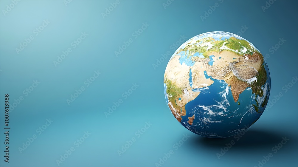 A realistic 3D globe representation of the Earth, emphasizing geographical features, with ample copy space for text A realistic 3D globe representation of the Earth, emphasizing geographical features, with ample copy space for text