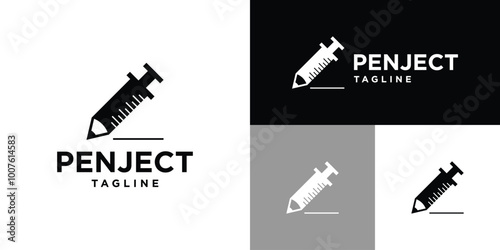 Vector design template of injection logo combination with pencil. Medical, doctor, creative, school. Icon symbol EPS 10