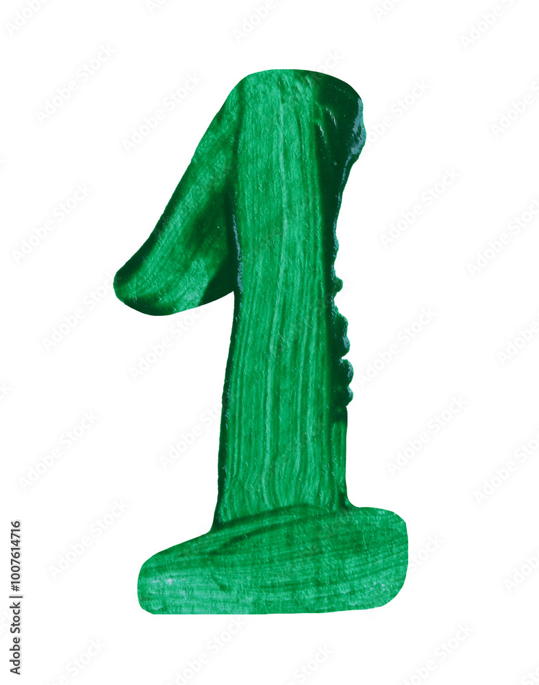 Artistic green numeral one showcasing a smooth texture and vibrant color with transparent image of PNG format extension.