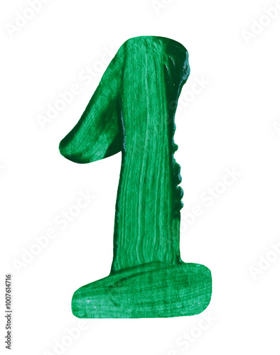 Obraz na płótnie Artistic green numeral one showcasing a smooth texture and vibrant color with transparent image of PNG format extension. w salonie
