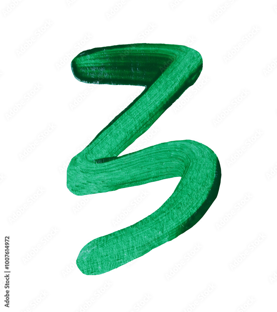 Artistic green numeral three showcasing a smooth texture and vibrant color with transparent image of PNG format extension.