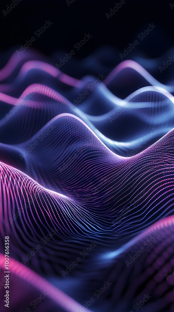 A realistic 3D representation of sound waves rippling across a softly lit background, creating a immersive experience for music enthusiasts A realistic 3D representation of sound waves rippling across a softly lit background, creating a immersive experience for music enthusiasts