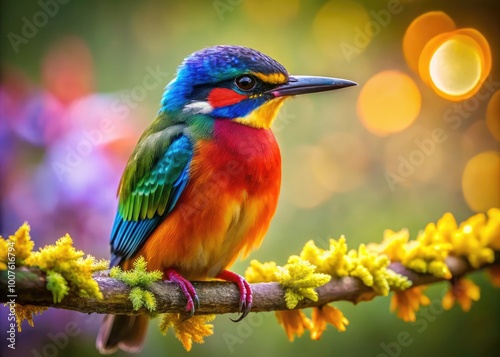 Colorful Alondra Bird Perched on a Branch in Nature, Showcasing Vibrant Feathers and Serenity photo