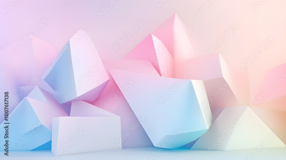 Abstract geometric shapes in a soft gradient of pastel colors, creating a serene and calming 3D effect against a light solid background Abstract geometric shapes in a soft gradient of pastel colors, creating a serene and calming 3D effect against a light solid background