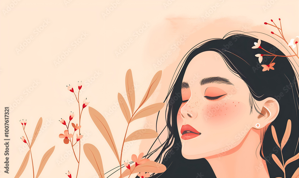 Fototapeta premium Aesthetic Minimalistic Illustration of a Beautiful Woman
