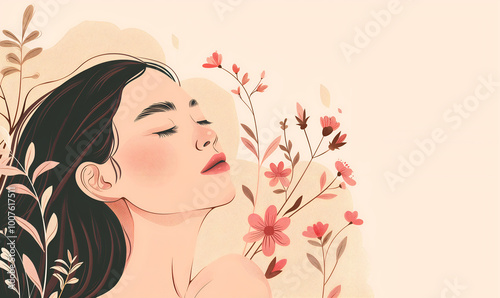 Aesthetic Minimalistic Illustration of a Beautiful Woman