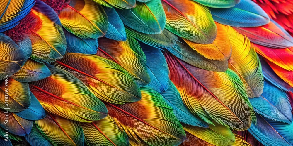 Obraz premium Colorful bird feathers showcasing intricate patterns and textures in a vibrant natural setting
