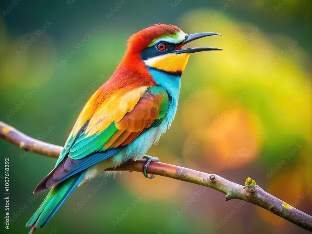 Colorful Bird Perched on a Branch with Vibrant Plumage and Captivating Onomatopoeic Sounds