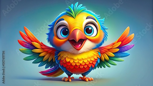 Colorful Cartoon Bird Character with Playful Expression and Fun Design for Creative Projects and Media