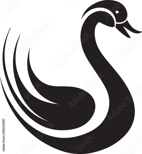 A black and white duck silhouette design