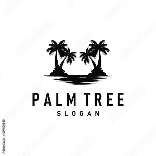 Palm Tree Logo, Beach Vector, Summer Design, Silhouette Symbol Illustration