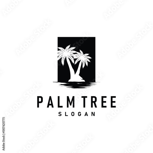 Palm Tree Logo, Beach Vector, Summer Design, Silhouette Symbol Illustration